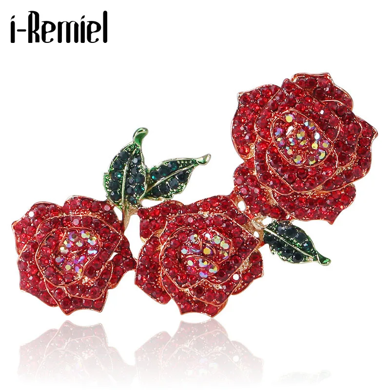 

Korean Fashion Rose Flower Brooches for Women Rhinestone Enamel Pins Wedding Party Brooch Jewelry Luxulry Clothing Accessories