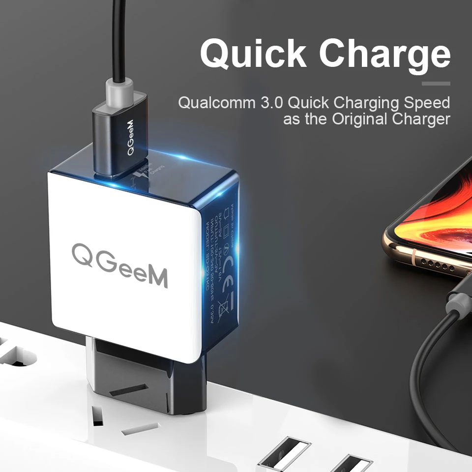 QGEEM QC 3,0 USB зарядное устройство волоконное быстрое зарядное устройство 3,0 быстрое зарядное устройство Портативный зарядный адаптер для телефона для iPhone Xiaomi Mi9 EU US