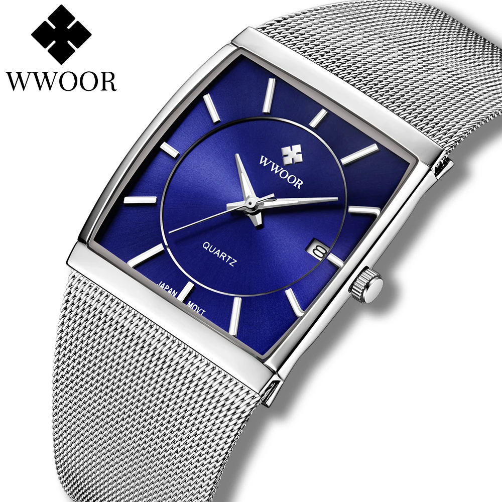 WWOOR 2021 модные Ультратонкие мужские часы Sqaure топовый бренд Роскошный японский