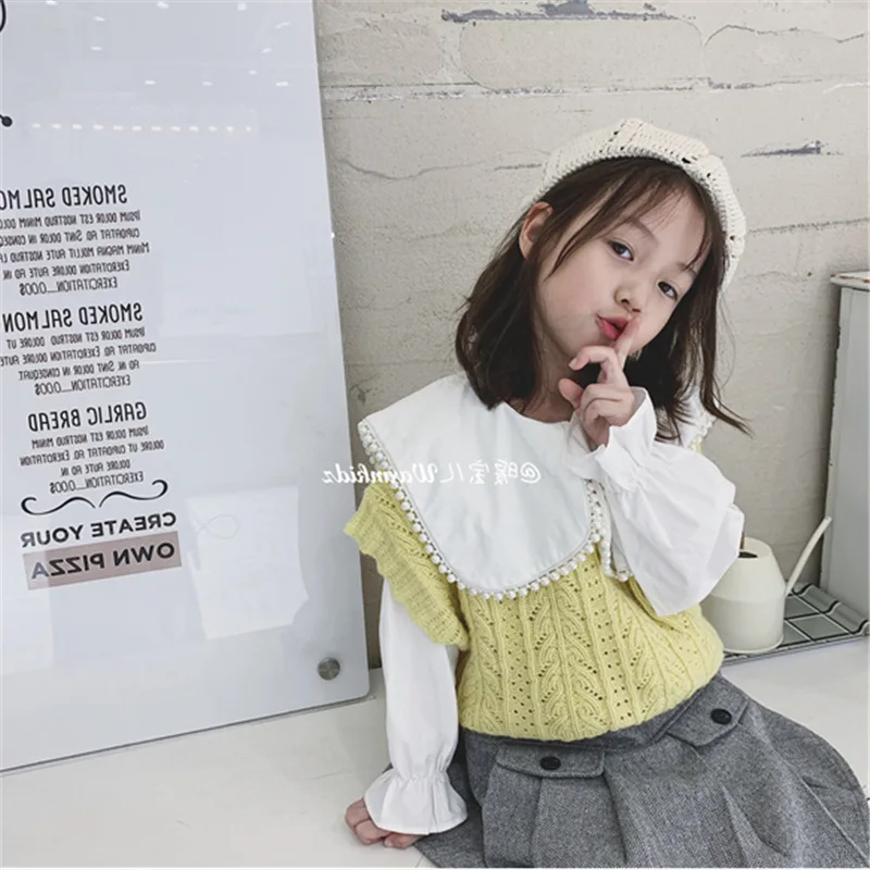 Свитер для девочек однотонный топ без рукавов жилет коллекция 2019 года Детский