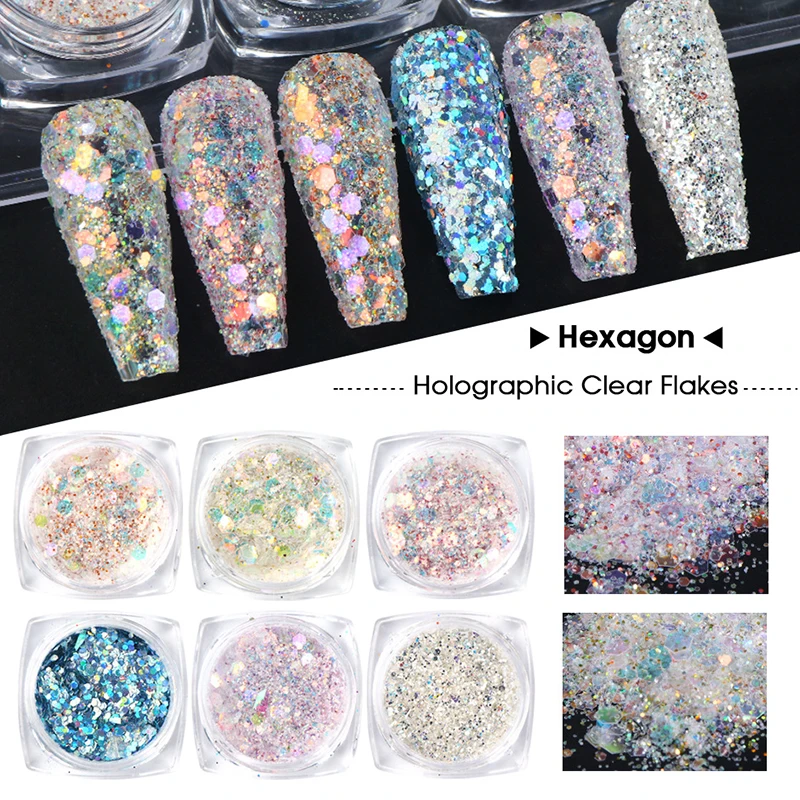 6 шт. синий цветной набор для ногтей с блестками Голографический лазерный порошок