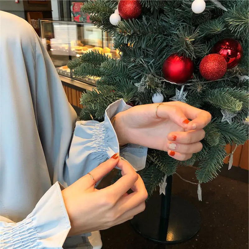 

Shirts Womens Lovely Buttons Kawaii Flare Sleeve Turn-down Collar Solid Simple Elegant Design Korean Style Leisure Blouses Tunic