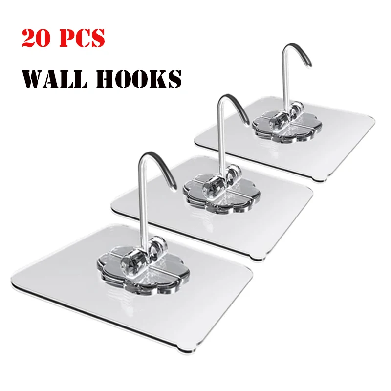 

10/20Pcs Transparent Wall Hooks Self Adhesive Hooks Reusable Seamless Hanging Hook Free Punching For Kitchen Bathroom Office