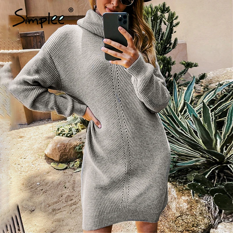 Simplee повседневное женское трикотажное платье осень-зима с воротником-черепашкой