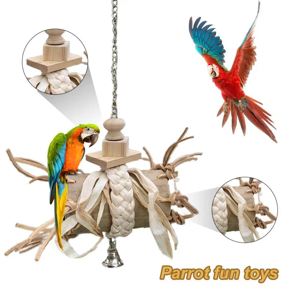 

Игрушка для игр с птицами, изысканная игрушка для снятия скуки, здоровая деревянная трубка, плетеная веревка, игрушка для жевания попугая дл...