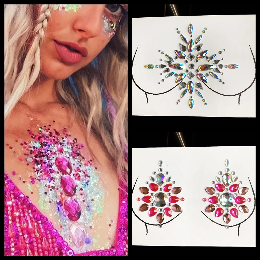 

Crystal Chest Sticker Gems Nipple Decoration Self Adhesive Thorax Accessories Boho Handpicked Chest Jewelry Body Art For Bride