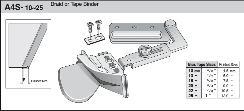 A4S LOCKSTITCH  , Braid or tape binder ,RIBETEADOR FOR PFAFF BROTHER  CONSEW JUKI SEIKO SINGER SIRUBA