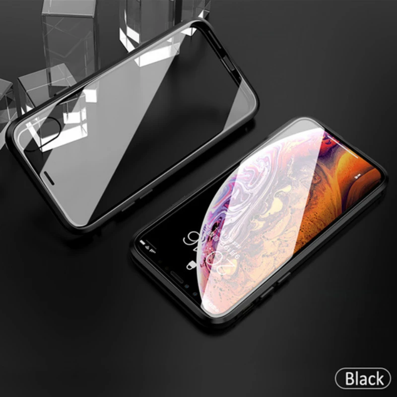 Luxury Double sided glass Magnetic Adsorption Metal Phone Case For iPhone X XS XR Max 8 7 6 6S Plus Cover 360 Full Protection | Мобильные