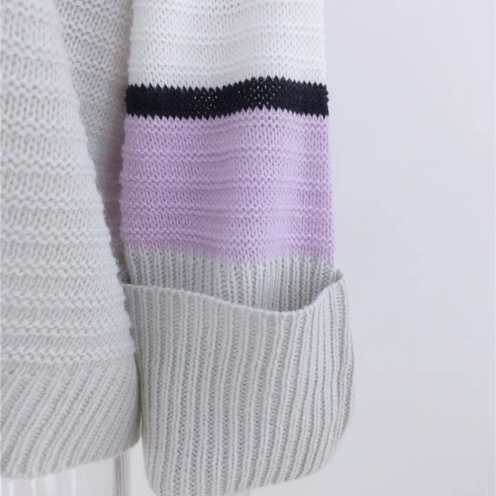 

2020 Autumn Sweater Knitwear Women Casual Stripes Patchwork O-Neck Long Sleeves Sweater Blouse Tops Female Clothes Mujer