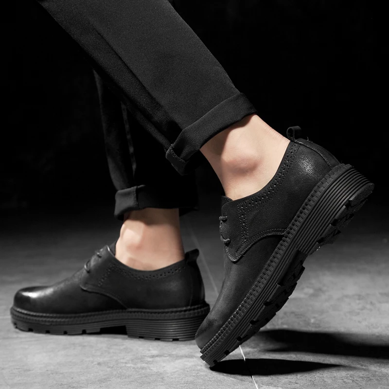 

Mens Shoes Genuine Leather Brand Top Quality Oxfords British Style Retro Fashion Lace-up Solid Dress Business Formal Shoes Flats
