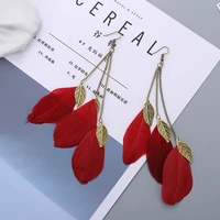 bohemian summer fashion new classic creative alloy womens long chain tassel multicolor feather earrings manufacturer wholesale