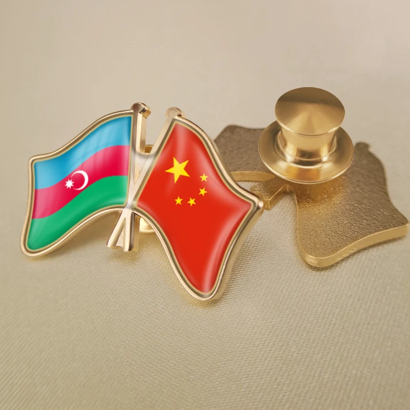 Значки на лацкан двойные флаг дружбы Китай и Азербайджан | Украшения аксессуары