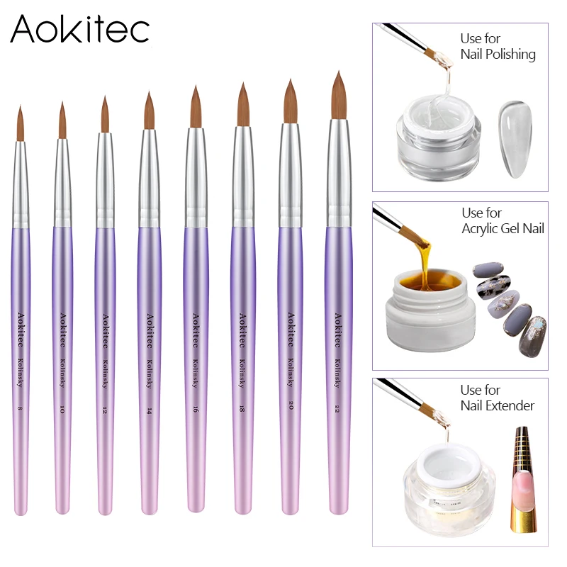 

Kolinsky соболиная Кисть для ногтей градиентная фиолетовая Металлическая Цилиндрическая круглая кисть для дизайна ногтей для акрилового Мани...