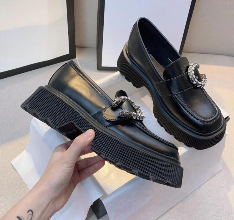 

Square toe rhinestone buckle small leather shoes women's platform loafers women's single shoes botas de mujer