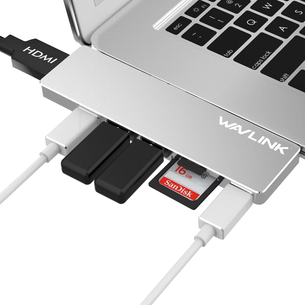 Wavlink портативный usb-хаб с двумя портами USB C к HDMI адаптер 4K видео usb 3,0 концентратор Тип C 7 в 1 с TF SD слот PD для MacBook Pro