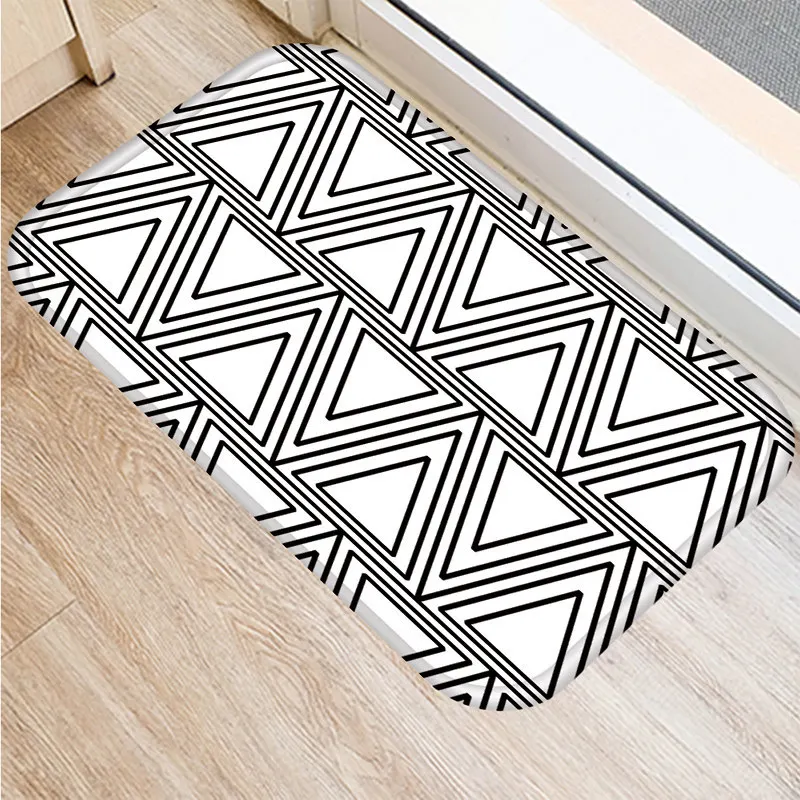 

Doormat Kitchen Carpet Rubber Floor Mats Black White Geometric Nordic Classic Style Entrance Home Decor Rug Anti-Slip 48231