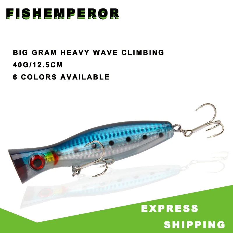 

1pcs Fishing Lures 2020 12.5cm/40g Topwater Popper Bait 6 Color Hard Bait Artificial Wobblers Plastic Fishing Tackle With