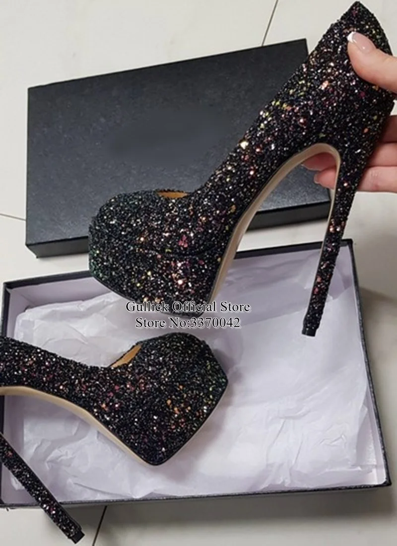 

Luxury Glittering Sparkles High Heel Pumps Peep Toe High Platform Bling Bling Sequin Party Dress Shoes Stiletto Heels Shoes