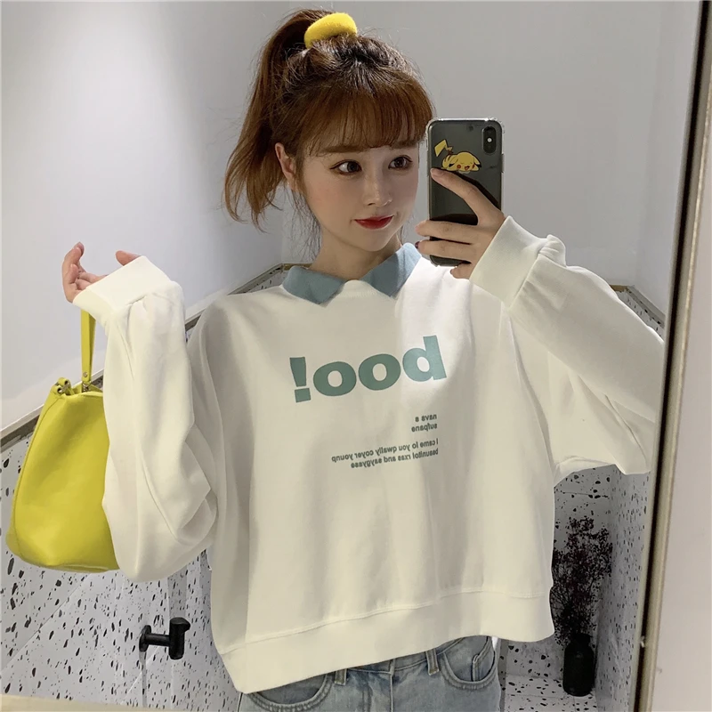 

pullovers crop top hoodies women letter fashion brand japan style loose Sweatshirts sweet ladies tops oversize vetement femme