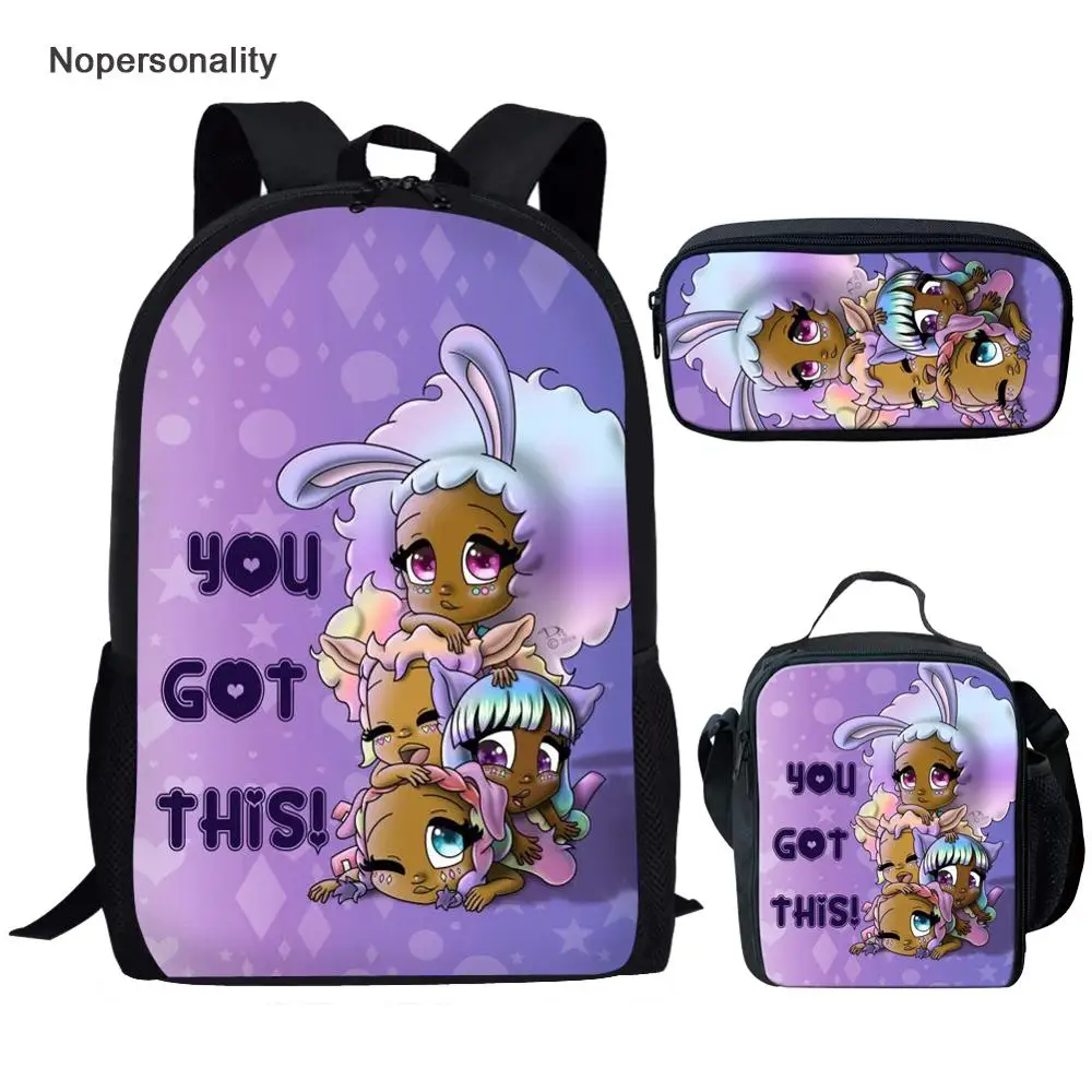 Nopersonlity Cartoon Black African American Girls Boys Bagpack Set for Kids Cute Elementary Children Back to School Backpacks alton hornsby jr a companion to african american history