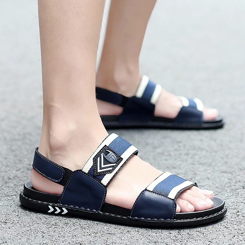 Мужские кожаные сандалии коричневые пляжные шлепанцы повседневная обувь