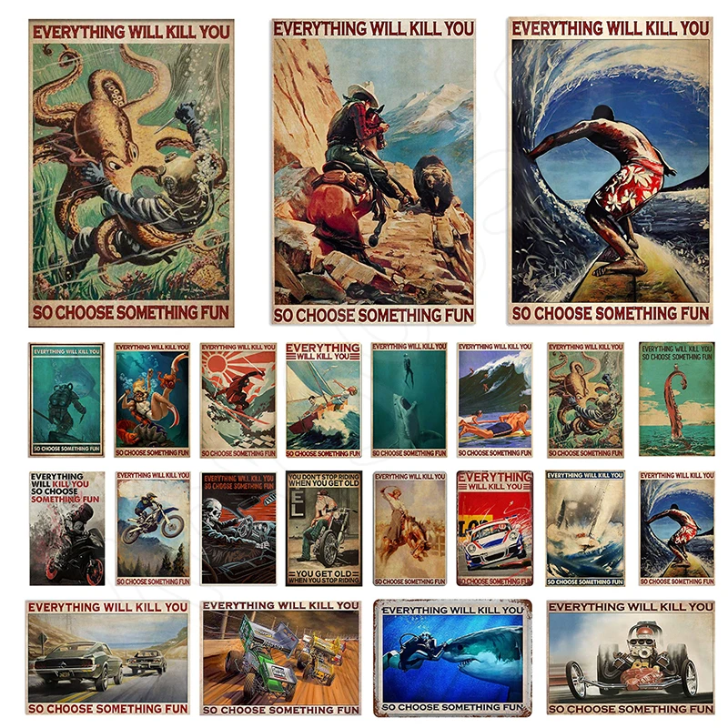 

Металлическая Оловянная табличка с надписью «все убивает вас», плакат «глубоководный страх», ВИНТАЖНЫЙ ПЛАКАТ для гаража, бара, клуба, гост...