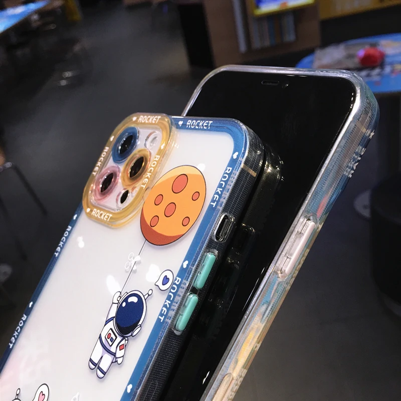 cute anime space astronaut clear phone case for iphone 7 8 plus x xs se 202 13 12 11 pro max xr soft tpu smiley shockproof cover free global shipping