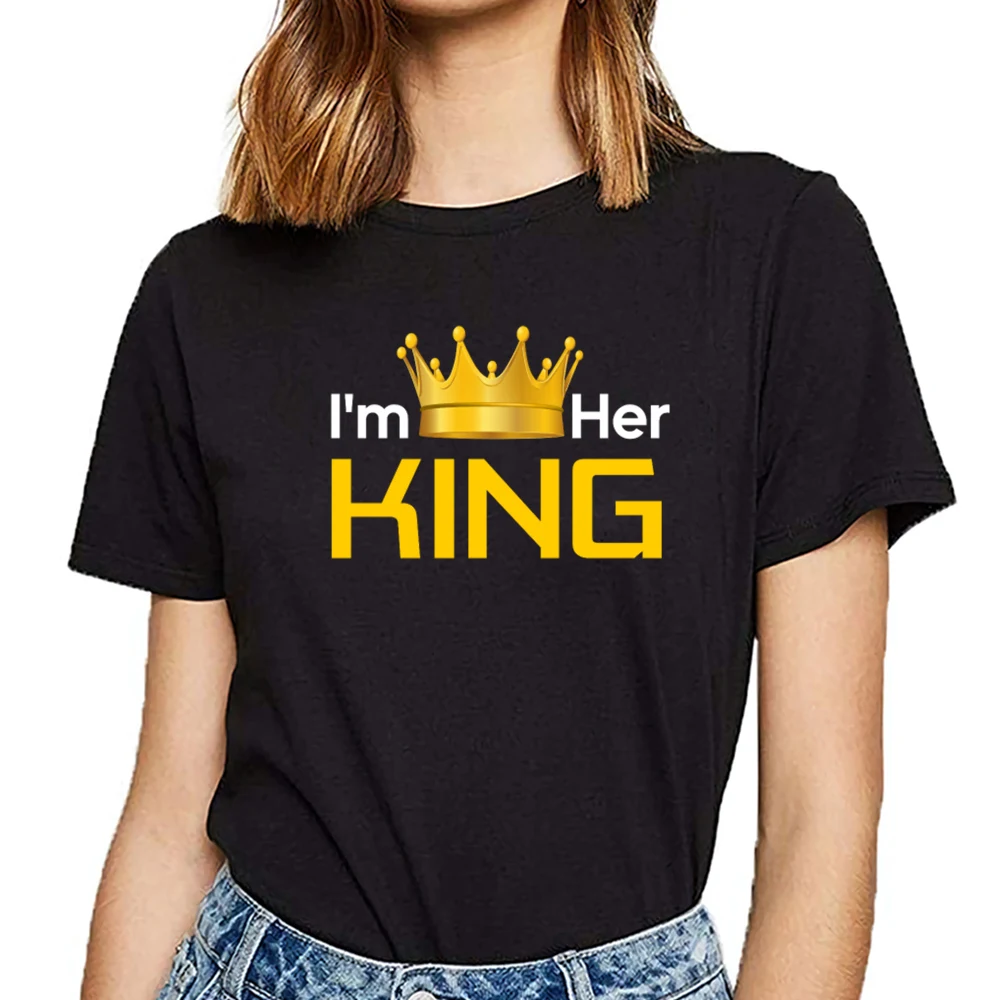 

Футболка женская с принтом, пикантный Топ в стиле Харадзюку, king and queen