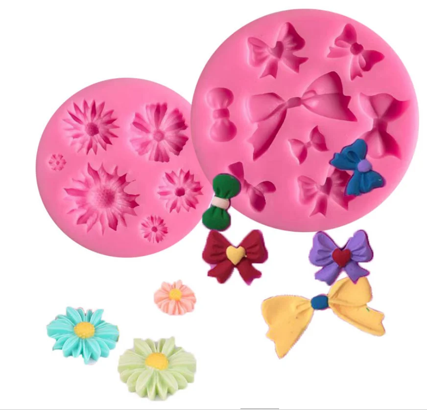 

2 piece set of daisy bow silicone mold cake decoration chocolate baking mold handmade soap plaster aroma diffuser mold