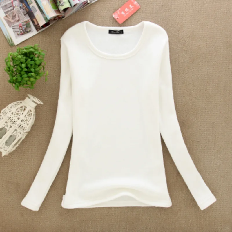 

Women Basic Solid Long Sleeve T Shirt Round Crew Neck Plain Cotton Spandex Lady Tees & Tops Autumn Spring Winter