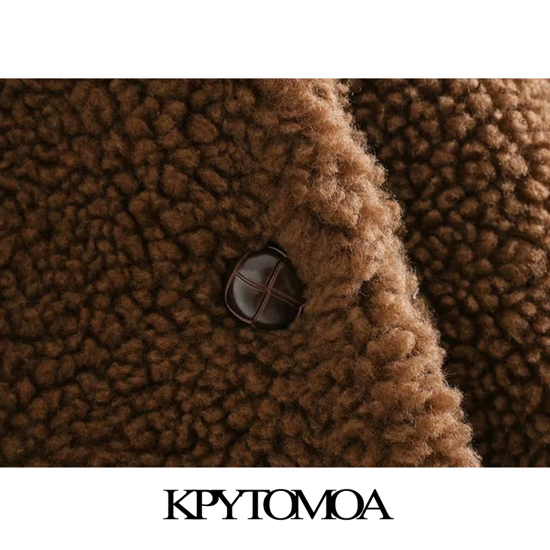 Винтажная стильная Толстая теплая зимняя флисовая куртка из искусственного меха, пальто для женщин, модная женская верхняя одежда с длинным рукавом и карманами, шикарные топы