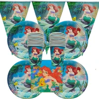 72pc set mermaid princess birthday party cutlery kids party decoration cup plate banner baby bath party supplies dinner sets
