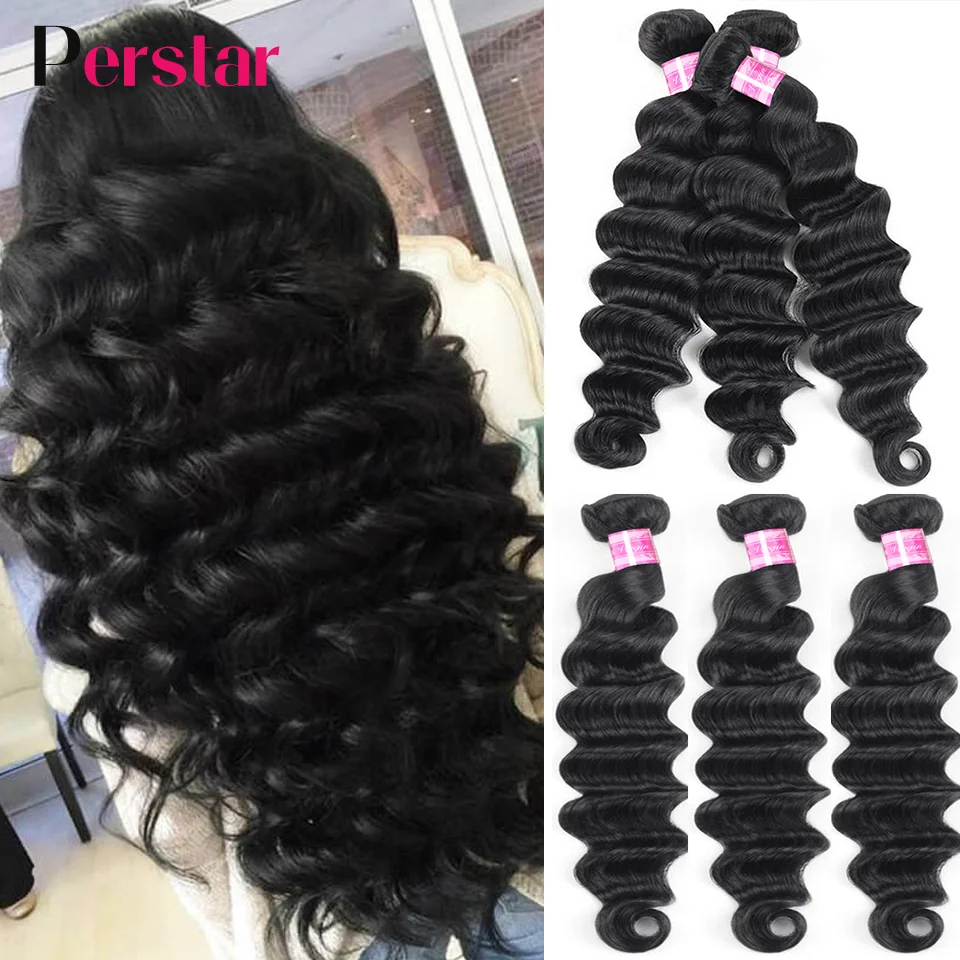 Perstar Peruvian Curly Hair Bundles Loose Deep Wave Human Extensions Natural Color 1/3/4 Pcs Weave 8-30 Inches | Шиньоны и парики