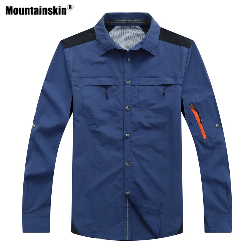 Mountainskin, мужские летние походные рубашки, быстросохнущие, для спорта на открытом воздухе, дышащие, для рыбалки, Походов, Кемпинга, тонкая одежда с соединением внахлёст VA619