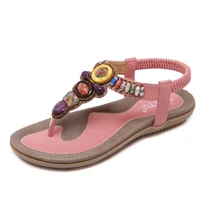 2021 siketu summer shoes women bohemian flip flops soft flat sandals gilrs casual beads strings sandal pink apricot bling ethnic
