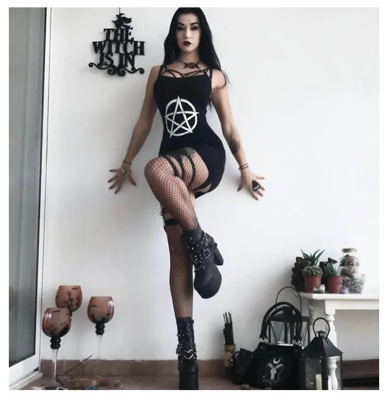 Мини-платье женское в готическом стиле пикантное черное облегающее Элегантное