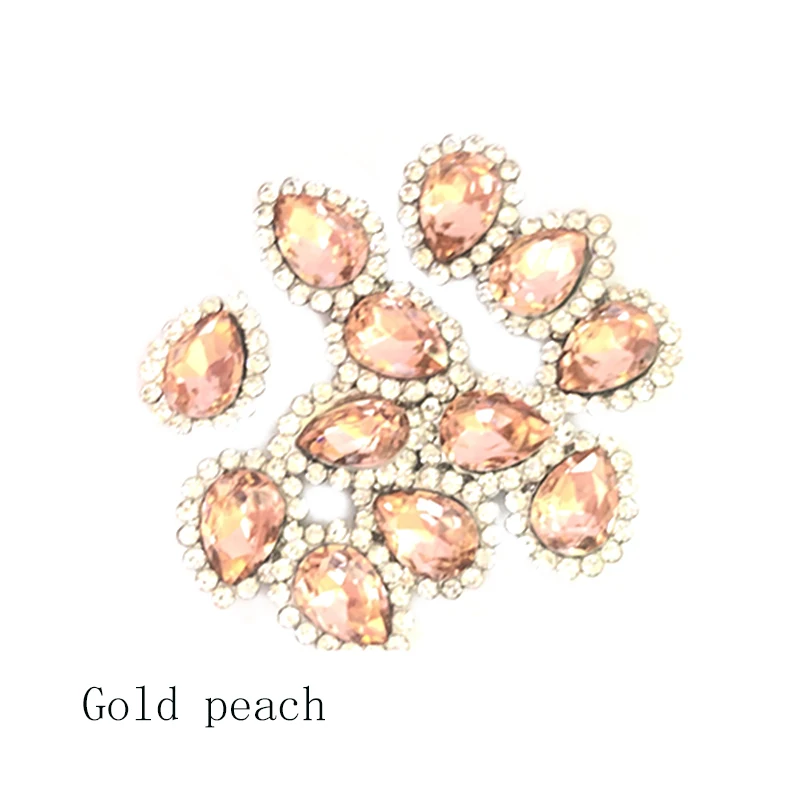 Gold Peach 50 шт 11x14 мм каплевидные цветные пришивные стразы с кружевным когтями стеклянные цвета северного сияния пришить коготь стразы для свадебного платья - Цвет: Gold Peach