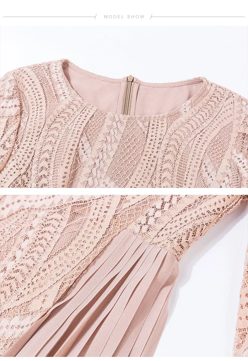 

Spring Casual O 2021 Neck Three Quarter Floral Lace Dress for Woman