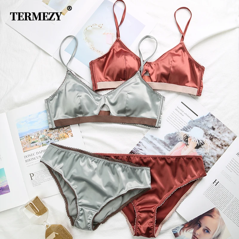 Sutiã e Calcinha sem Fio para Mulheres Termezy Copos Lingerie Oca Bralette 3 – 4