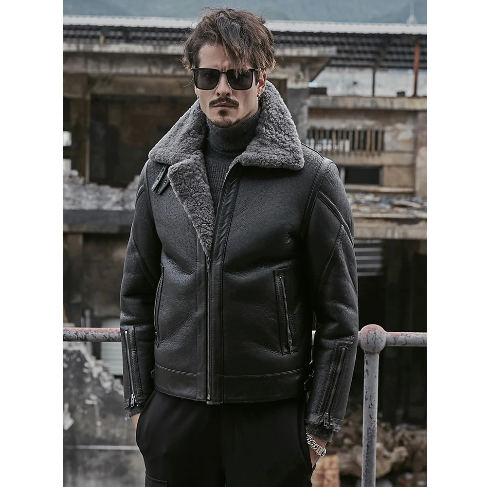 Outono e Inverno Curto de Pele de Carneiro Jaqueta de Couro Cabolsa de Pele Cabolsas de Inverno dos Homens Nova Homens Shearling Jaqueta Cabolsa 2022 b3