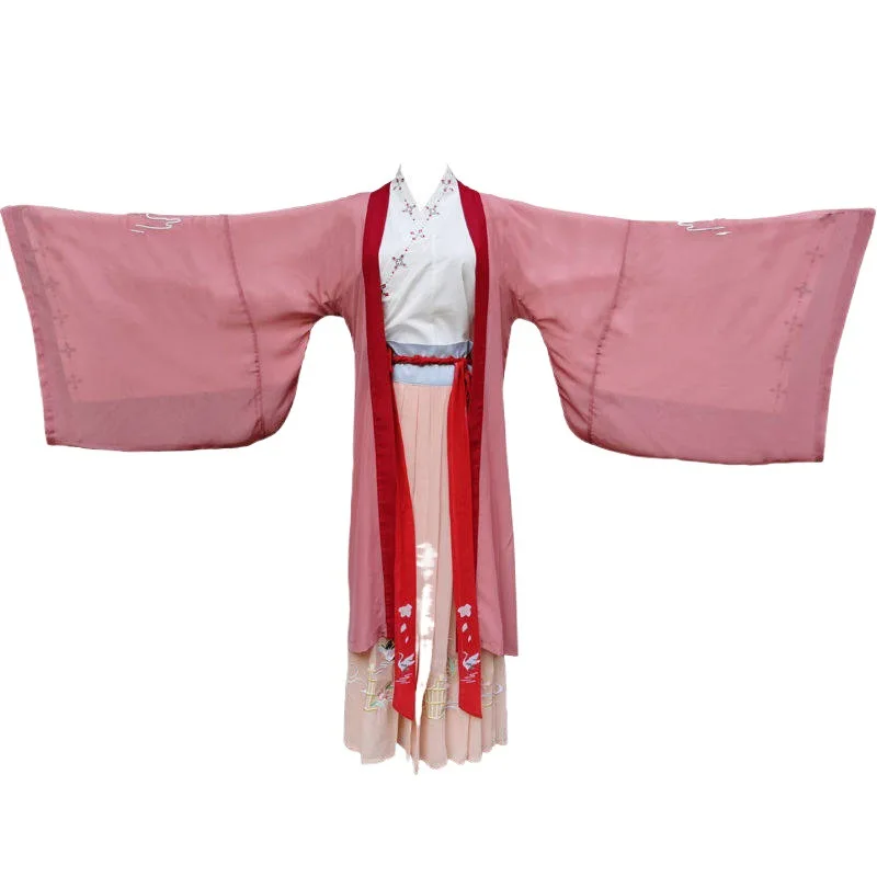 

Ancient Novelty Cosplay Costume Summer New Long Sleeve Adult Women Hanfu Suit Embroidery Cross Collar Performance Clothing