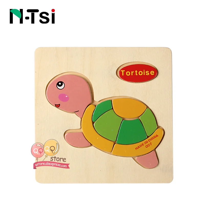 N-Tsi, детские деревянные головоломки, игрушки для малышей, Развивающие головоломки, Развивающие детские игрушки для детей, игры, Мультяшные животные, подарок, 3 года - Цвет: Tortoise