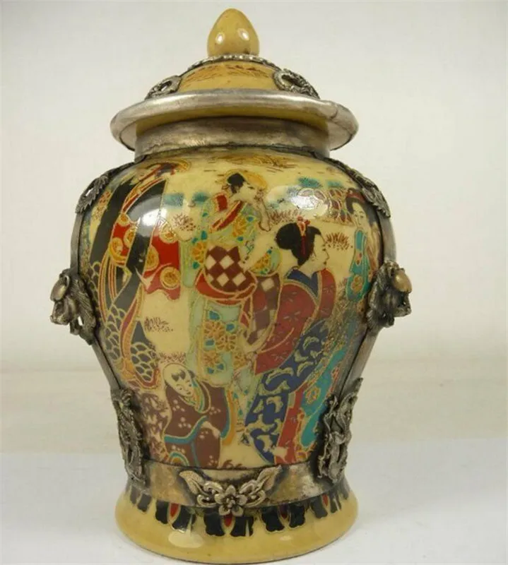 Медная Статуя коллекция китайский фарфор живопись Япония горничной Серебряный