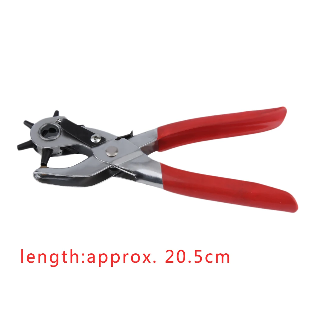 

016 Hot Practical Multi-function Portable Puncher Carbon Steel & PVC Red Belt Hole Puncher Revolving Leather Hole Punch Plier