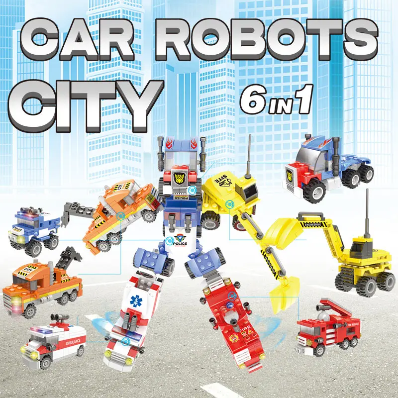 570pcs Building Blocks City Robot 8in1 Transformed Police Car Ambulance Engineering Vehicle Bricks Toys for Boy | Игрушки и хобби