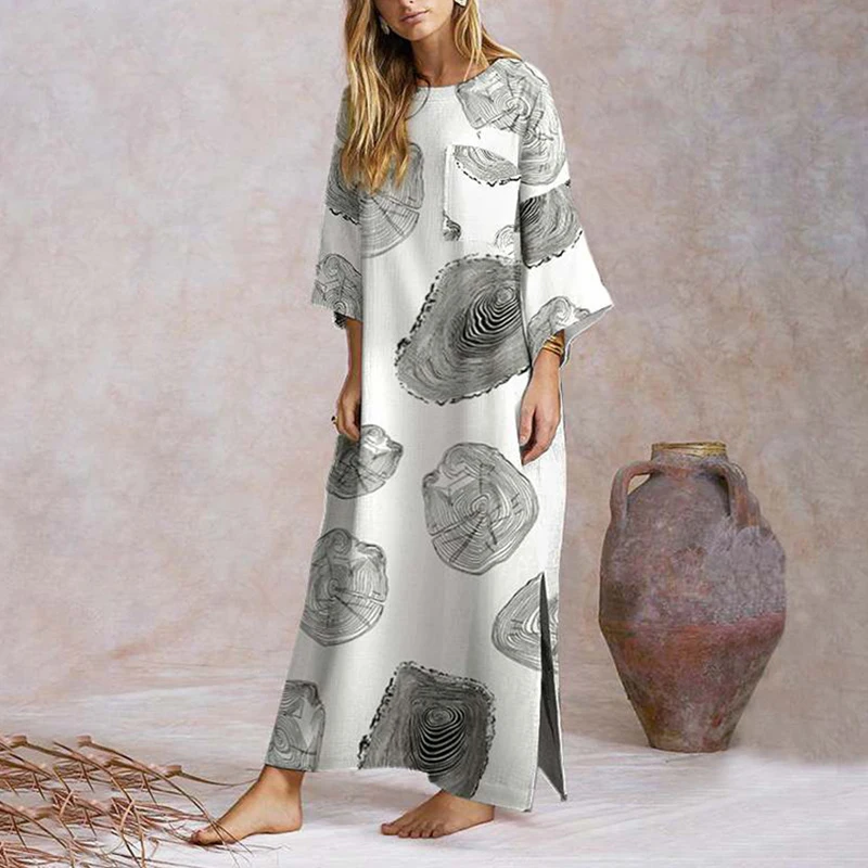 

woman dress plus size dress vintage dress summer 2021 Loose O-Neck Mid-Calf