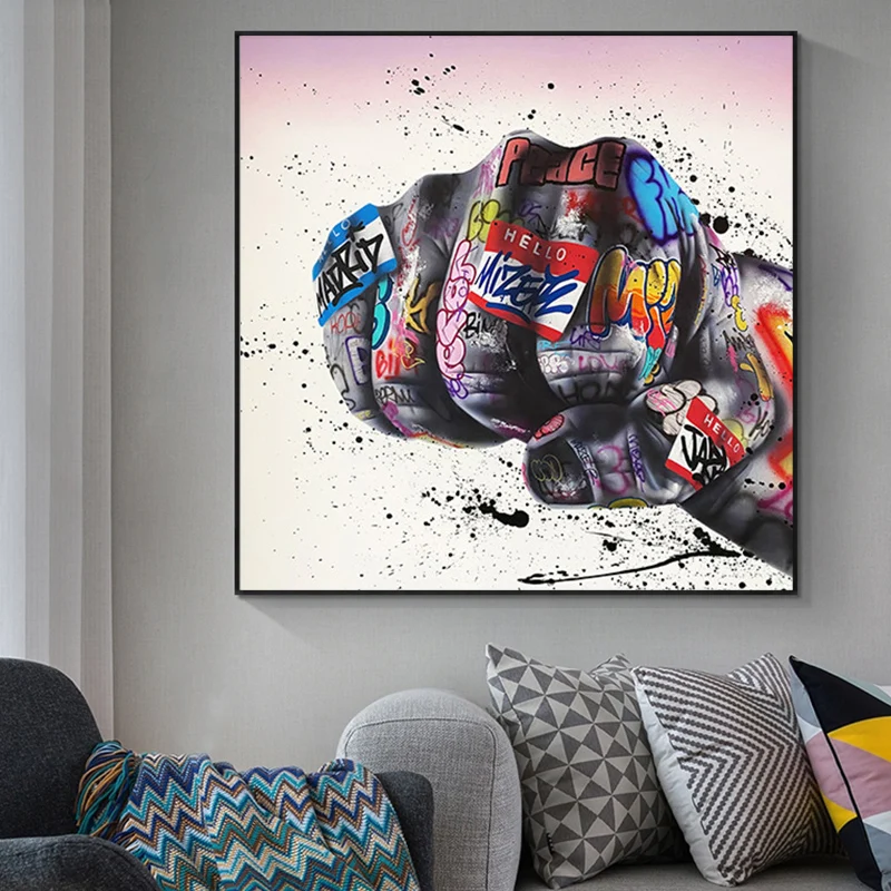 

Graffiti Art Modern Fist Inspirational Canvas Painting Posters and Prints Cuadros Street Wall Art Pictures for Living Room Decor