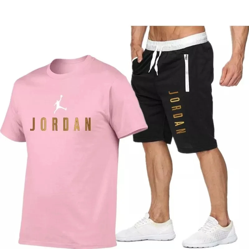 

2021Summer Men's T-shirt Set 2-piece Men's Sportswear Suit Basketball Sports Fitness Jordan-23 Printed Short Sleeve + Men's Suit