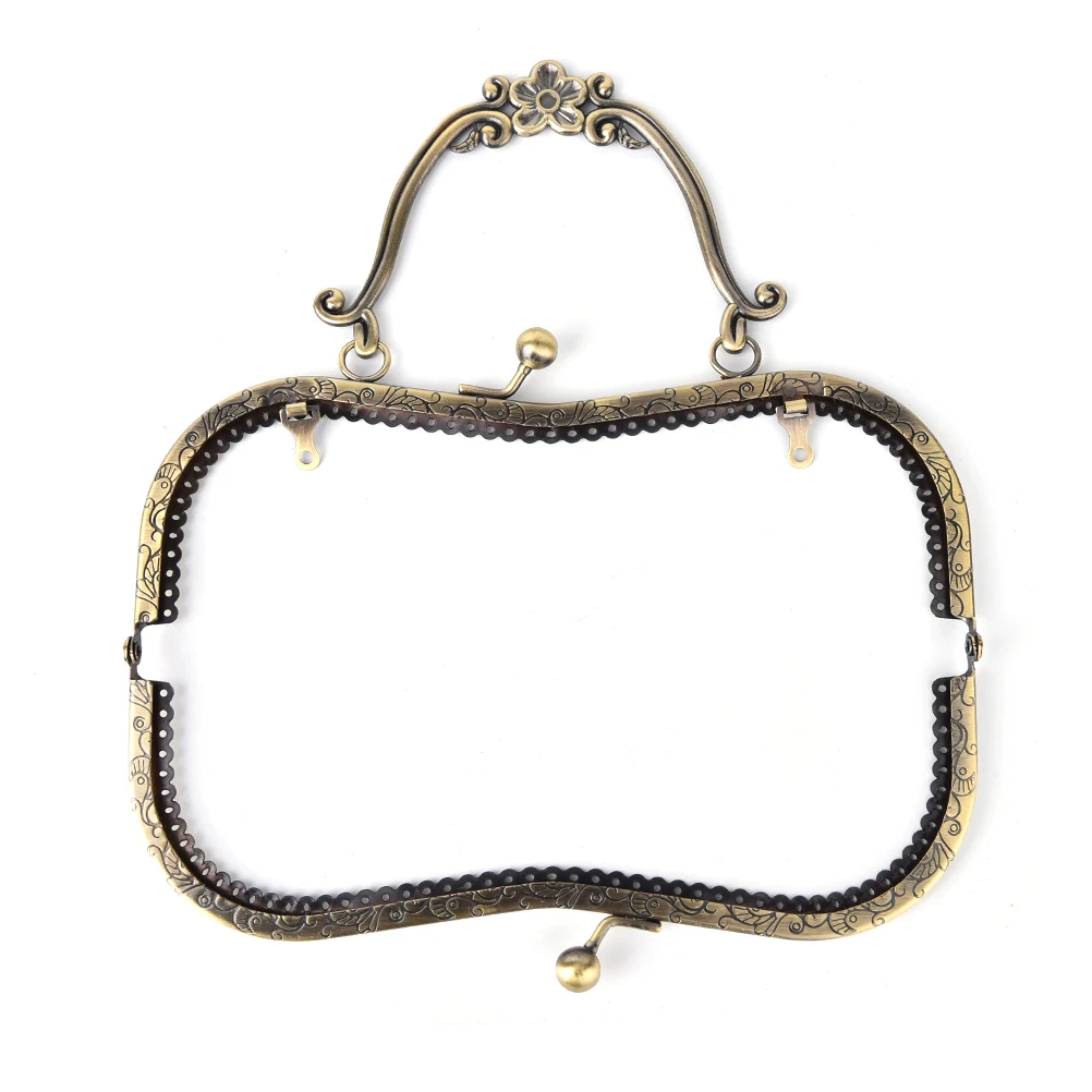 

1PCS vintage elegant women purse frame clutch bag clasp with handle DIY hardware accessories knurling bronze diy 20.5cm