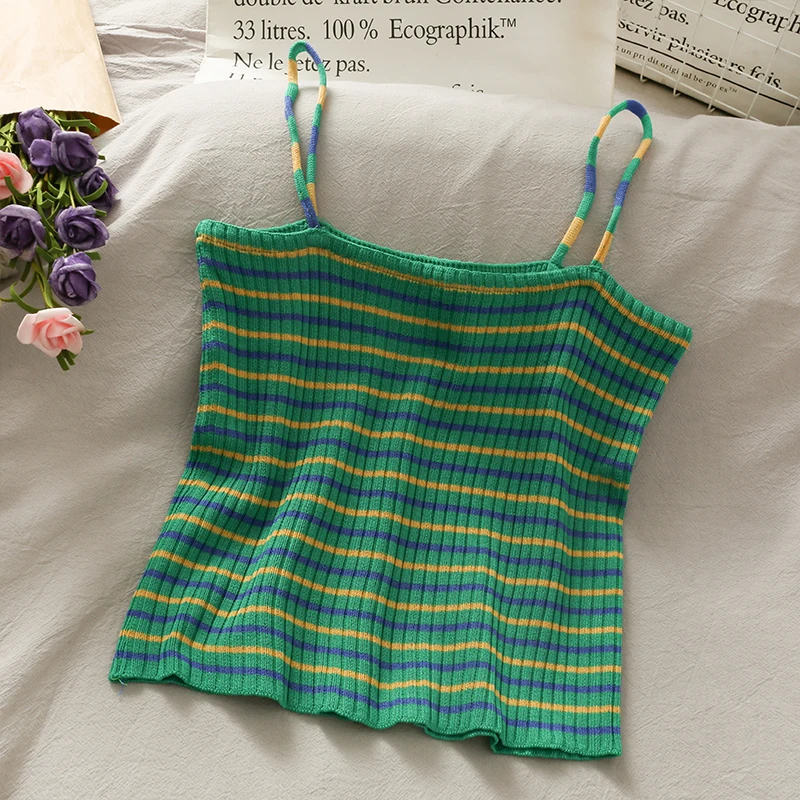 

HELIAR Cropped Feminino Stripes Crop Tops camisetas e regatas O-Neck Knitted Women Straps Tube Tops Ribbed Camis Crop Tops Women